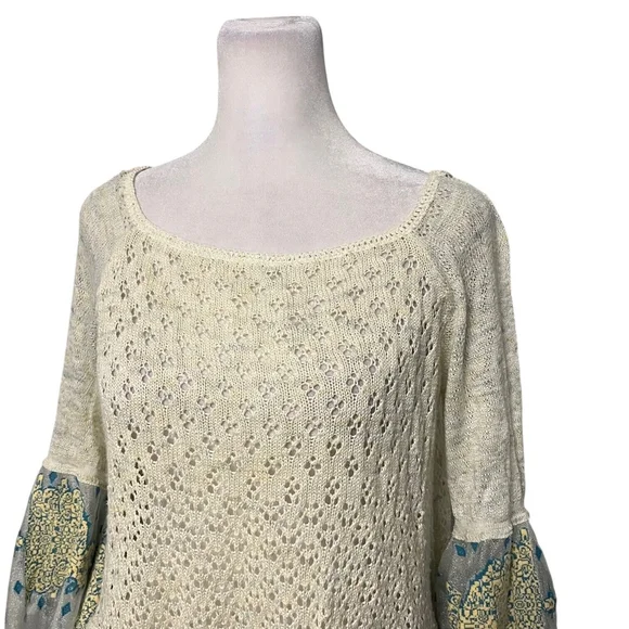 Free People Pointelle Breeze Knit Sweater Bell Sleeves Size Small - Picture 5 of 9